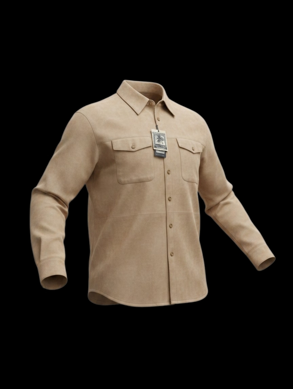 100% Leather Indigo Palms Mens Large Tan Button-Up Shirt New